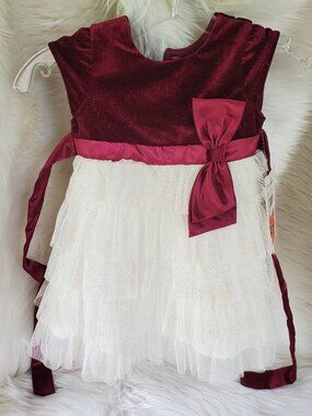 Jona Michelle Girls' Maroon/White Lined Holiday Party Dress SZ 2T